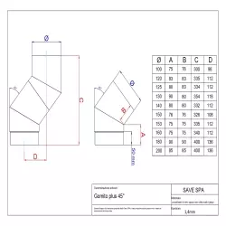 single wall Flue Bend 45 Degree drawing